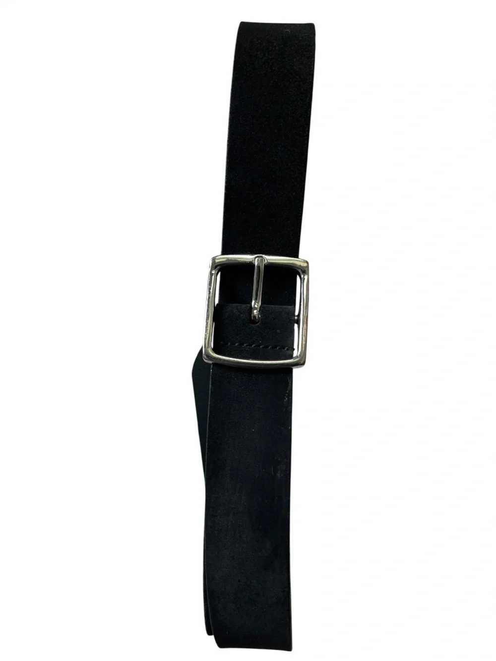 Massimo Dutti Black Suede Belt with Silver Square Buckle Size 36